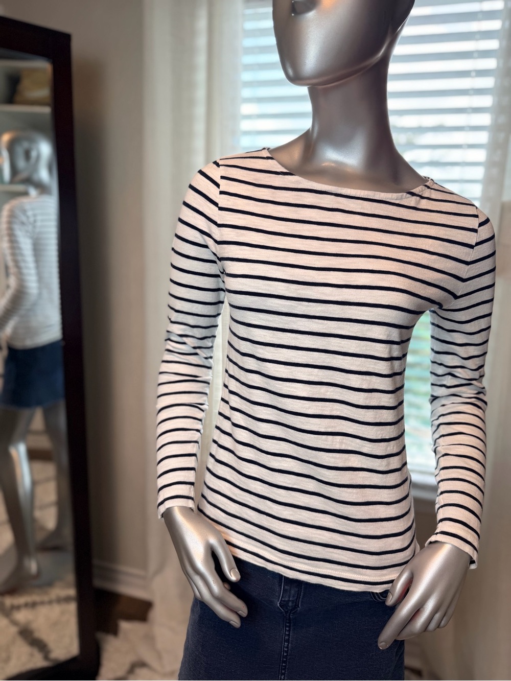 J.Crew Artist Tee Small Black White Stripe 100% Cotton Long Sleeve Top